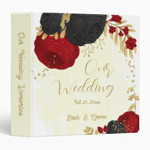 red & black flowers gold wedding photo album 3 ring binder
