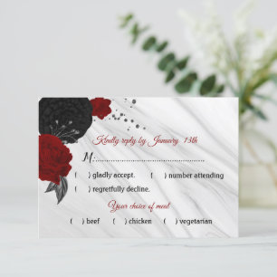 red & black flowers marble meal choice RSVP card