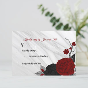 red & black flowers marble RSVP card