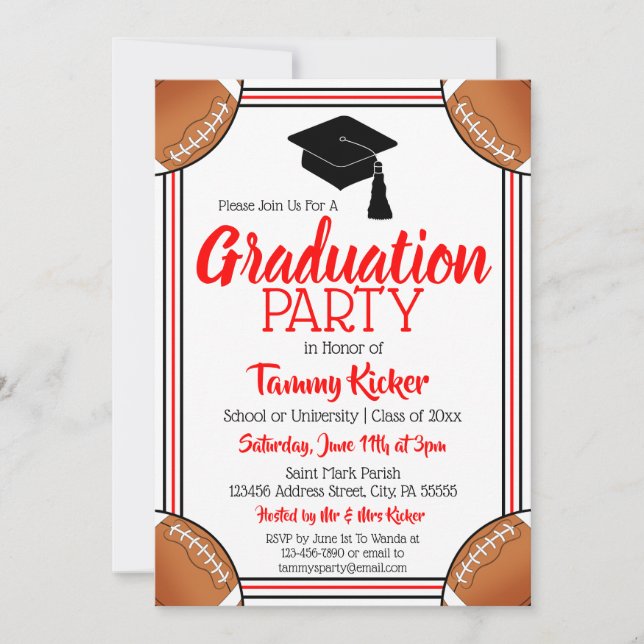 Red & Black Football Graduation Party Invitation (Front)