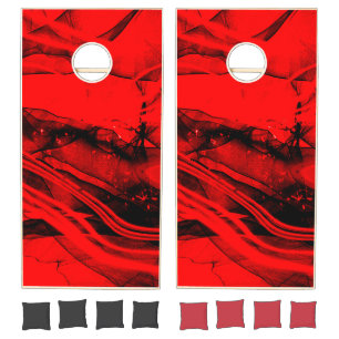 Red Black fractal abstract art  Cornhole Set