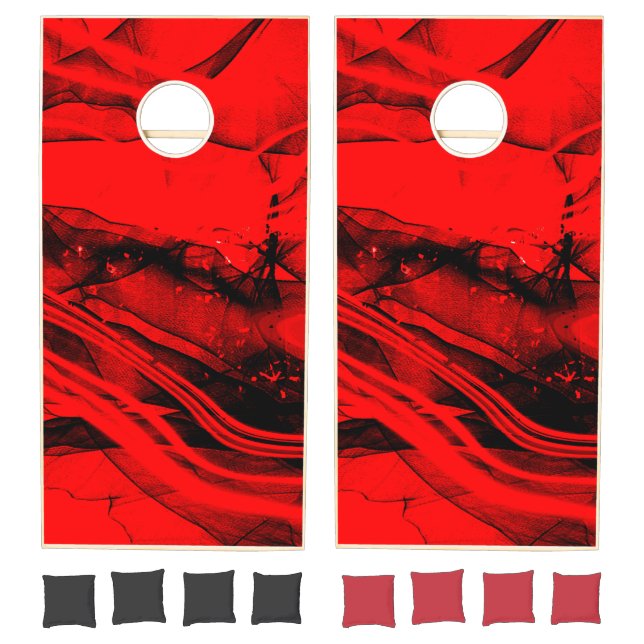 Red Black fractal abstract art  Cornhole Set (Set)