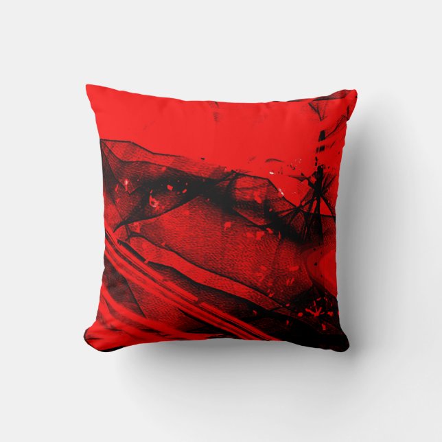 Red Black fractal abstract art Throw Pillow (Front)