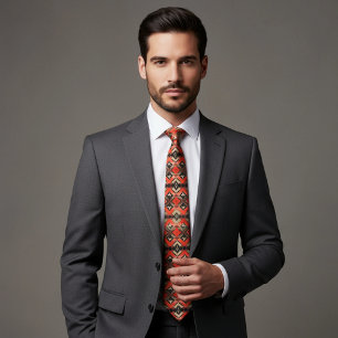 Red Black Geometric Mirrored Diamond Tile Neck Tie