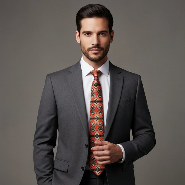 Red Black Geometric Mirrored Diamond Tile Neck Tie (Creator Uploaded)