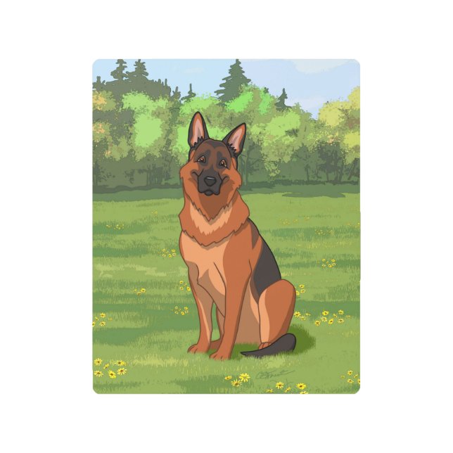 Red & Black German Shepherd GSD Metal Print (Front)