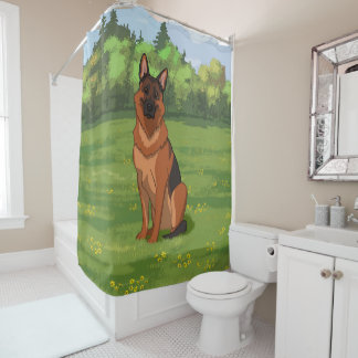 Red & Black German Shepherd GSD Shower Curtain