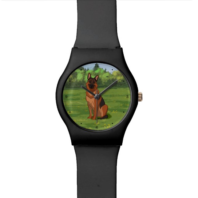 Red & Black German Shepherd GSD Watch (Close Up)