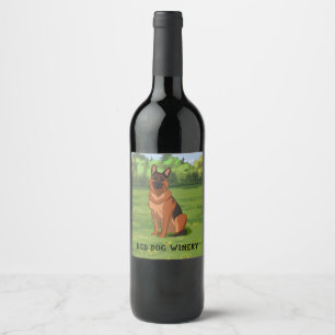 Red & Black German Shepherd GSD Wine Label