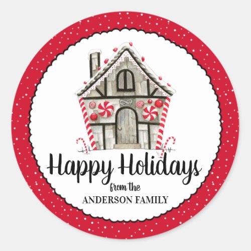 Red Black Gingerbread House Holiday Personalized Classic Round Sticker
