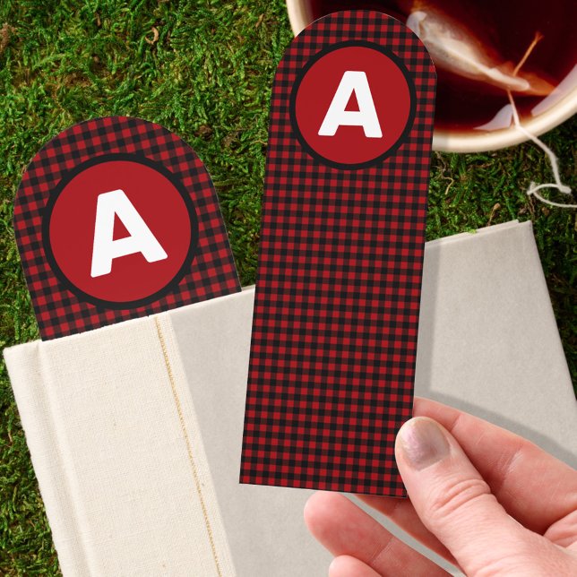 Red & Black Gingham Check Custom Monogram Bookmarks (Creator Uploaded)