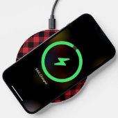 Red Black Gingham Check Pattern with Name Wireless Charger (Phone)