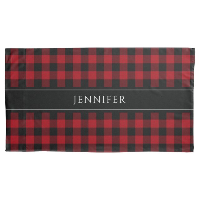 Red & Black Gingham Plaid Farmhouse Pattern Pillow Case (Front)