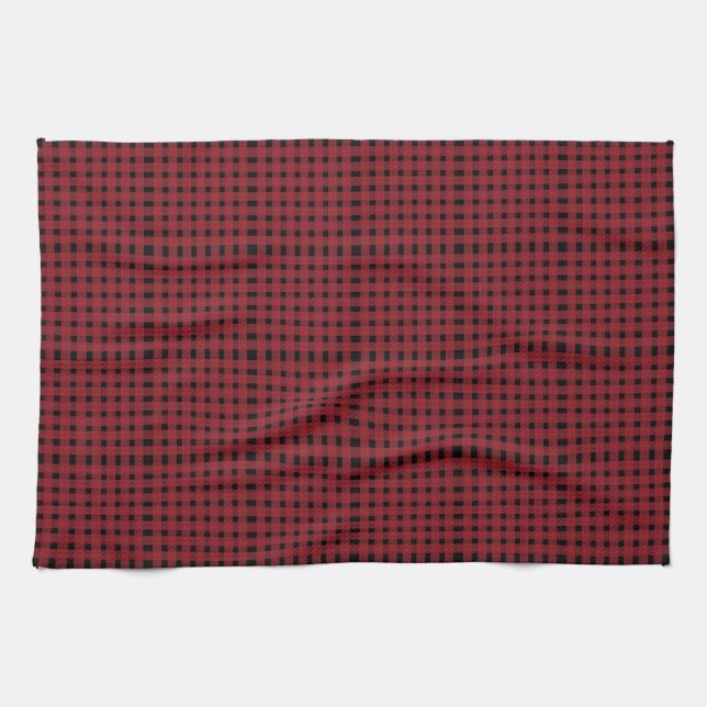 Red Black Gingham Plaid Pattern Kitchen Towel (Horizontal)