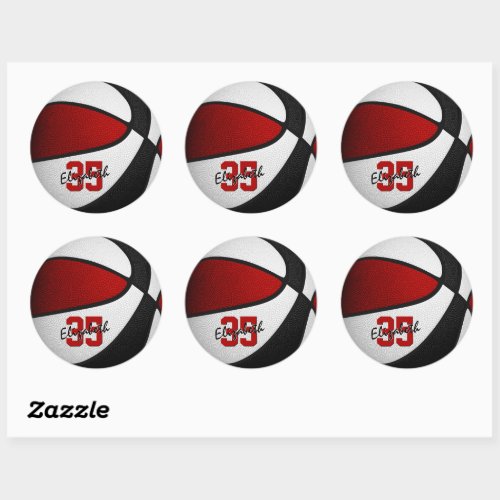 red black girls boys basketball team colors classic round sticker