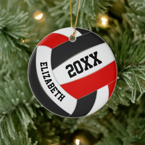 red black girls boys team colors volleyball ceramic ornament