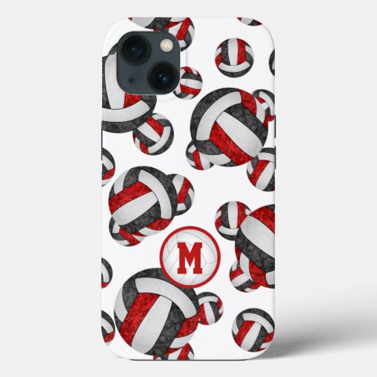 Red black girls monogrammed volleyball iphone case