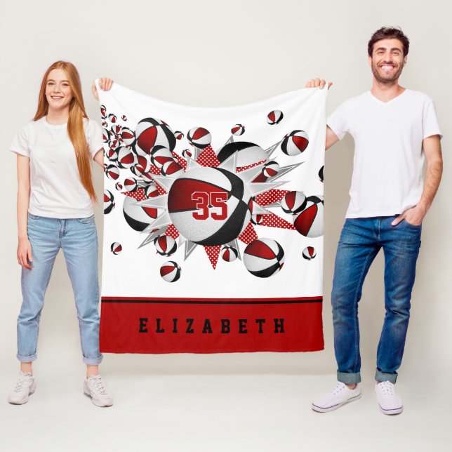 red black girls sports gifts basketballs stars fleece blanket (In Situ)