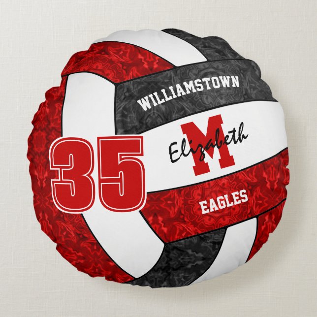 red black girls volleyball season sports keepsake round pillow (Front)