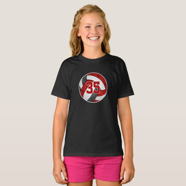 Red black girls volleyball team colors custom T-Shirt (Front Full)