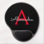 Red Black Girly Script Monogram Name Modern Gel Mouse Pad<br><div class="desc">Red and Black Monogram Add Your Own Name Mousepad (Mouse Pad). This makes the perfect sweet 16 birthday,  wedding,  bridal shower,  anniversary,  baby shower or bachelorette party gift for someone that loves glam luxury and chic styles.</div>