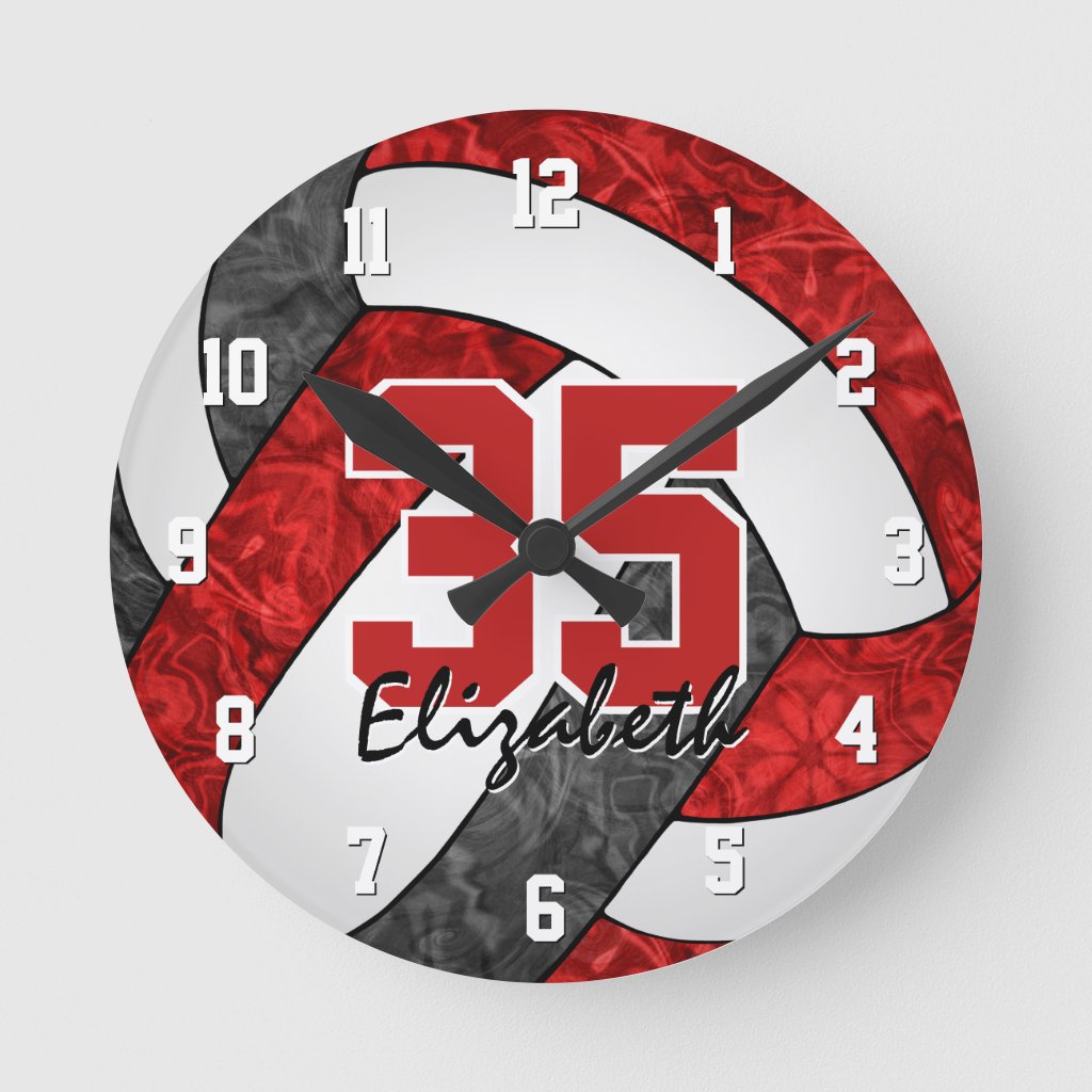 red black girly team colors volleyball room wall clock