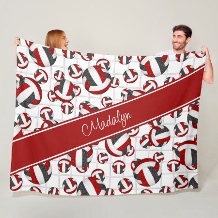 red black girly team colors volleyballs net accent fleece blanket