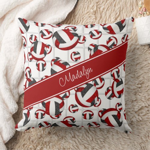 red black girly team colors volleyballs net accent throw pillow