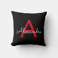 Red Black Glam Script Girly Monogram Name