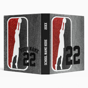 Red & Black Glitter Basketball Team Sports Colors 3 Ring Binder