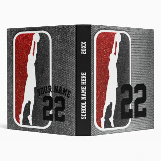 Red & Black Glitter Basketball Team Sports Colors 3 Ring Binder