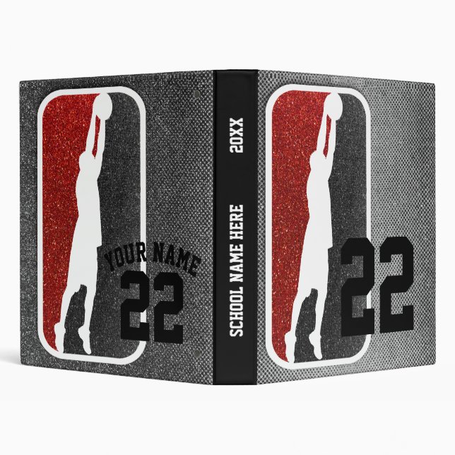 Red & Black Glitter Basketball Team Sports Colors 3 Ring Binder (Background)