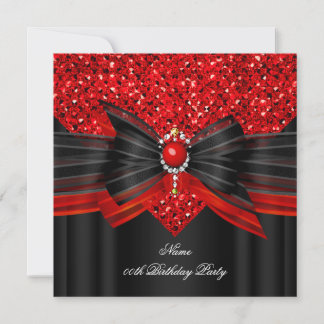 Red Black Glitter Birthday Party Diamond Invitation