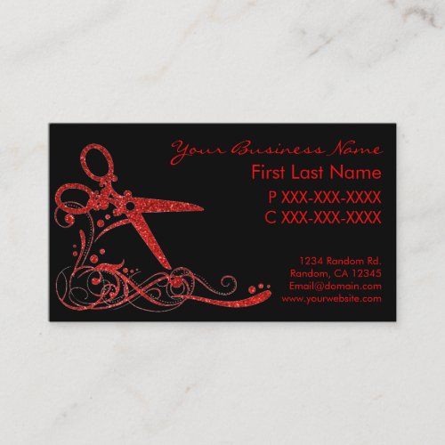 Red black glitter swirl hair cut business cards