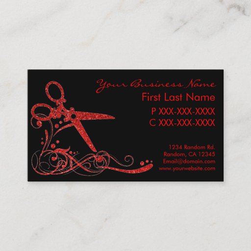 Customizable Red black glitter swirl hair cut business cards
