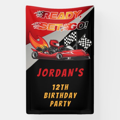 Red  Black Go Kart Racing Birthday Banner
