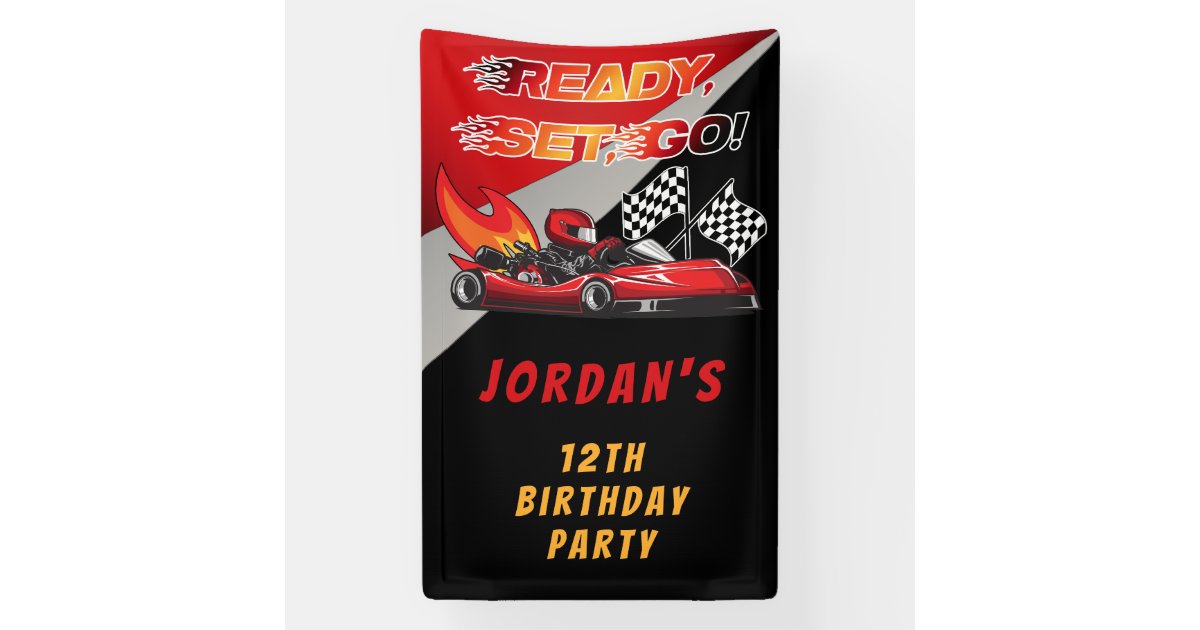 Red | Black Go Kart Racing Birthday Banner | Zazzle
