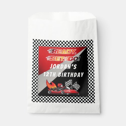 Red  Black Go Kart Racing Birthday Favor Bag