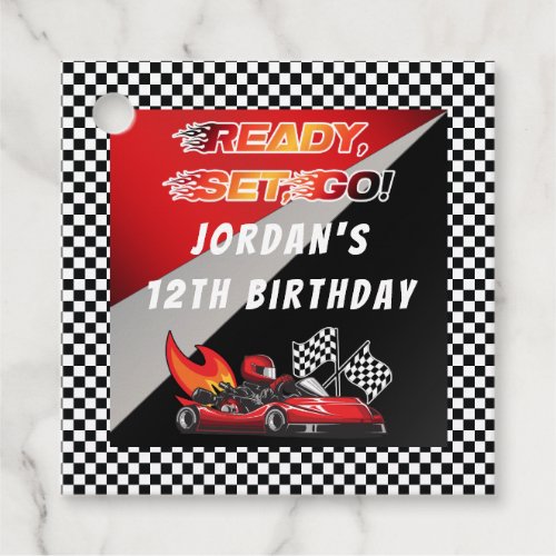Red  Black Go Kart Racing Birthday Favor Tags