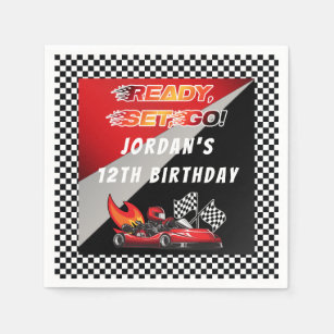 Red   Black Go Kart Racing Birthday Napkins