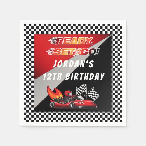 Red  Black Go Kart Racing Birthday Napkins