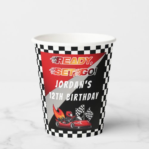 Red  Black Go Kart Racing Birthday Paper Cups