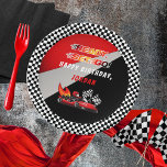 Red | Black Go Kart Racing Birthday Paper Plates<br><div class="desc">Race on over to celebrate a go kart racing-themed birthday. This birthday party design features a red and black go kart with a red helmeted drive and flames shooting out the back of the go kart. The words "Ready, Set, Go!" are also done in a flame-toned gradient. A pair of...</div>