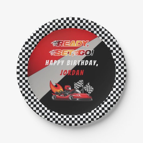 Red  Black Go Kart Racing Birthday Paper Plates