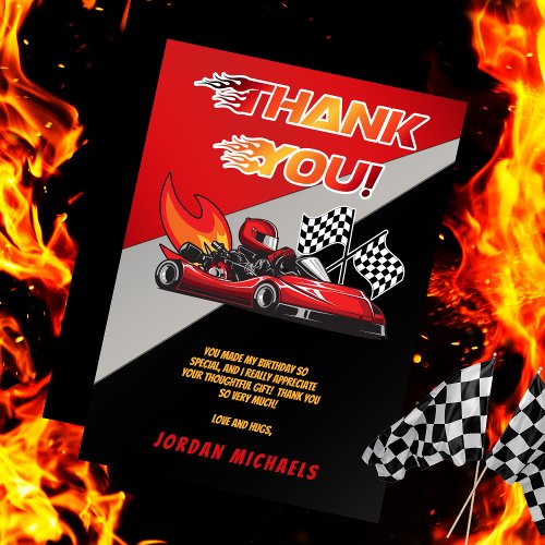Red  Black Go Kart Racing Birthday  Thank You Card