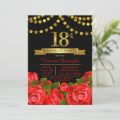 Red Black Gold 18th Birthday Party Invitation (Standing Front)