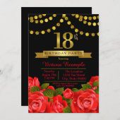 Red Black Gold 18th Birthday Party Invitation (Front/Back)