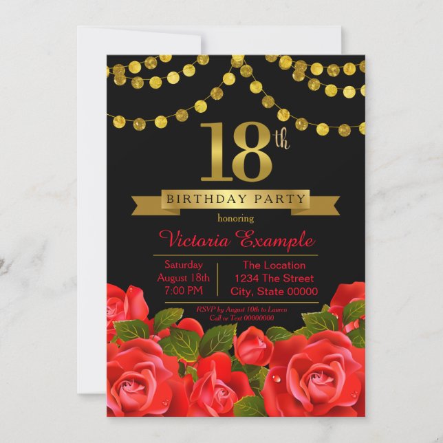 Red Black Gold 18th Birthday Party Invitation (Front)