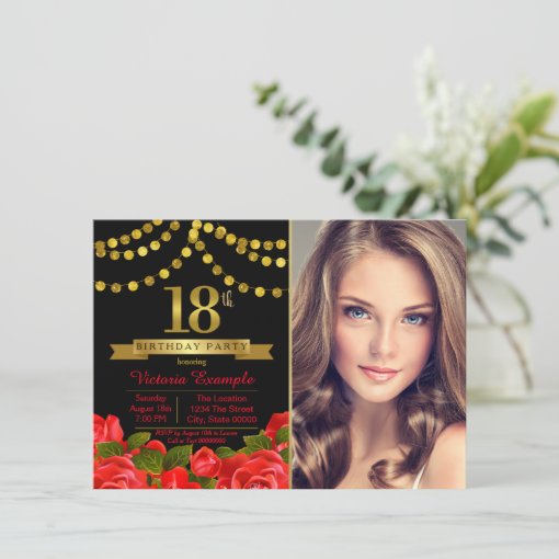 Red Black Gold 18th Birthday Party Invitation | Zazzle