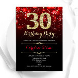 Red Black Gold 30th Birthday Invitation<br><div class="desc">30th birthday party invitation. Elegant red black design with faux glitter gold. Features stylish diamonds, bokeh lights and script font. Men or women bday invite. Perfect for a stylish adult birthday party. Personalize with your own details. Message me if you need further customization. Printed Zazzle invitations or instant download digital...</div>
